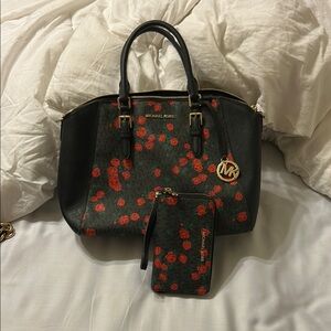 Michael Kors Black and Red Floral Women's Bag Set